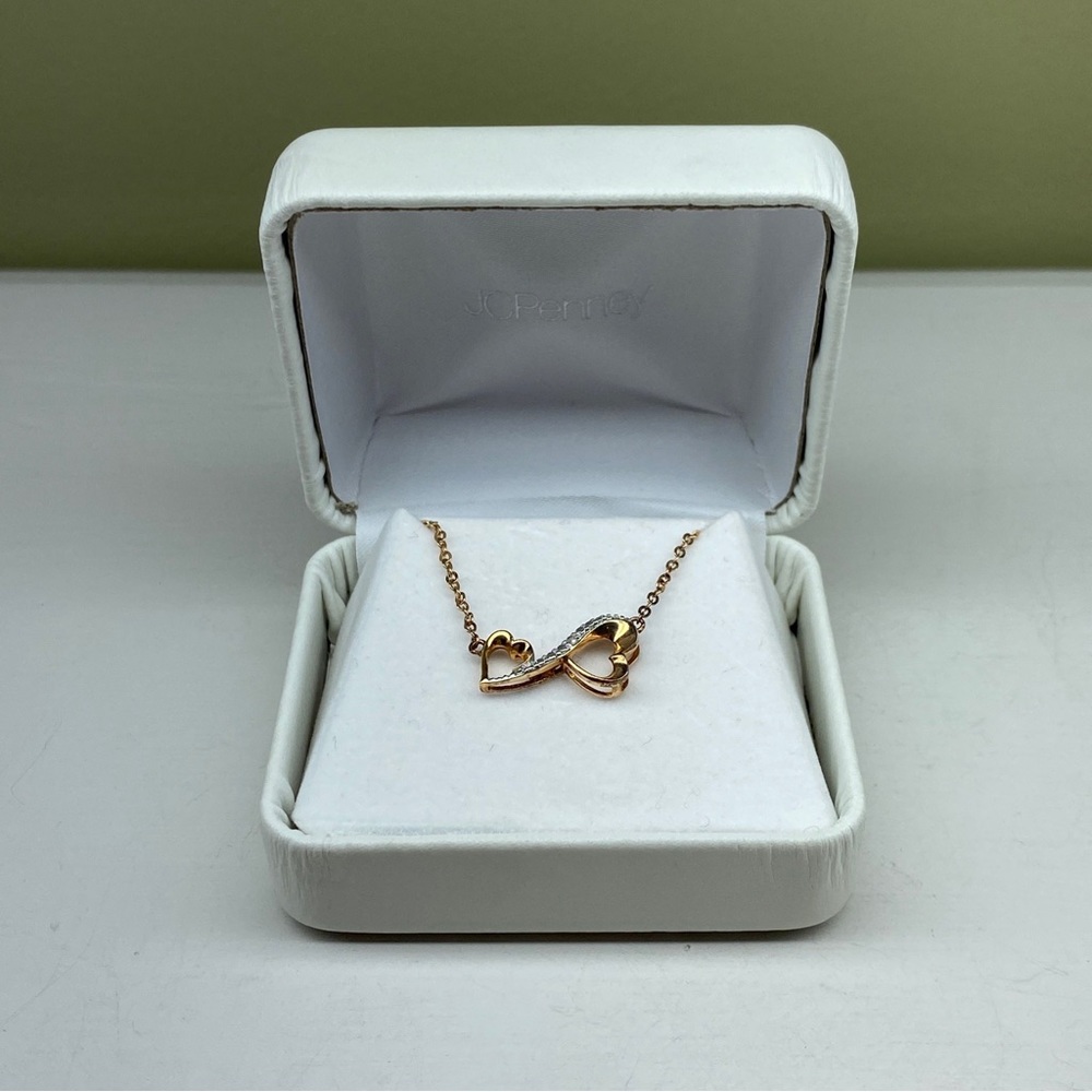 JCPenny Rose Gold Vermeil Double Heart Necklace With Singular Moissanite Diamond
